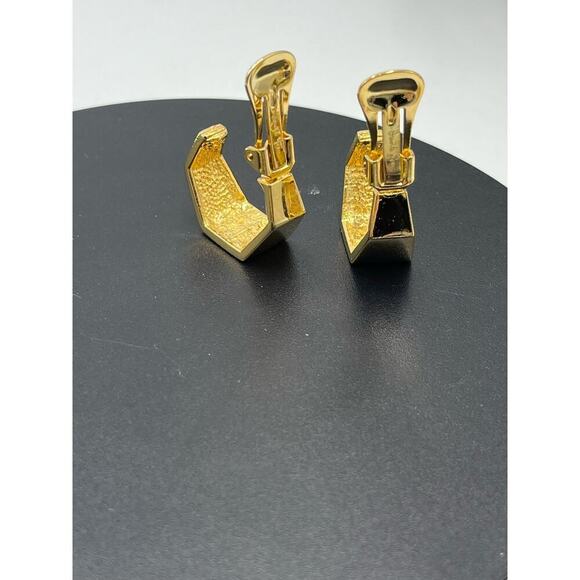 David Grau Signed‎ Vintage Classic Hexagonal Gold Plated Clip on Earrings - Picture 10 of 12